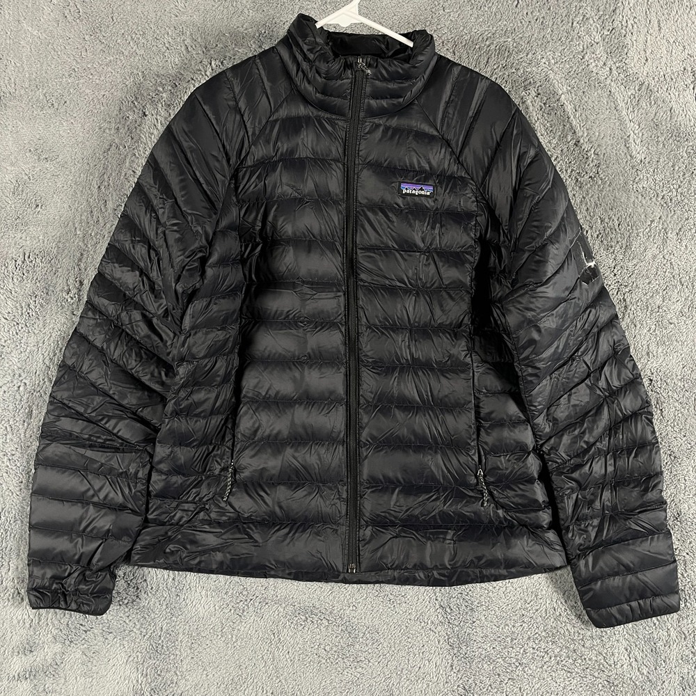 Patagonia Down Puffer Jacket Womens Large Black NetPlus Lightweight Full Zip